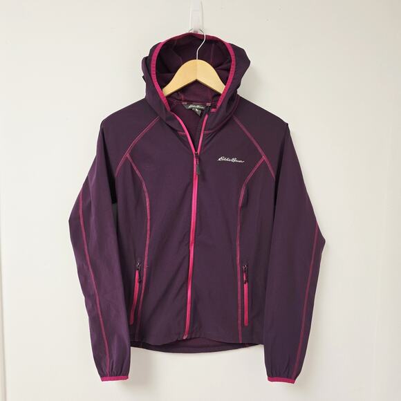 Eddie Bauer Windbreaker Jacket Small Womens Purple Full Zip Hooded Pockets - Picture 1 of 11
